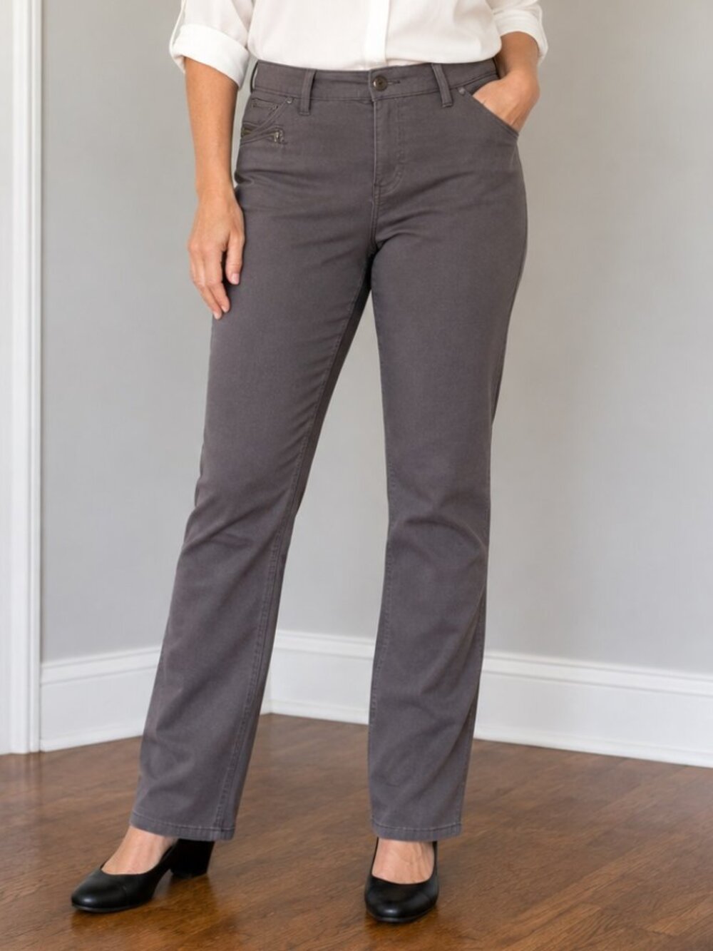 Haggar Gray Straight Leg Pants Size 12 Stretch Zipper Pocket